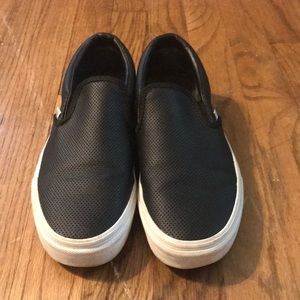 Black leather perforated slip on vans